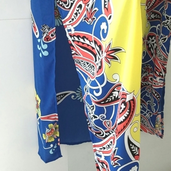 KIMONO ROBE SMOCK DUSTER SWIM COVER-UP ROYAL BLUE YELLOW RED SIZE MEDIUM NWOT - Picture 4 of 6